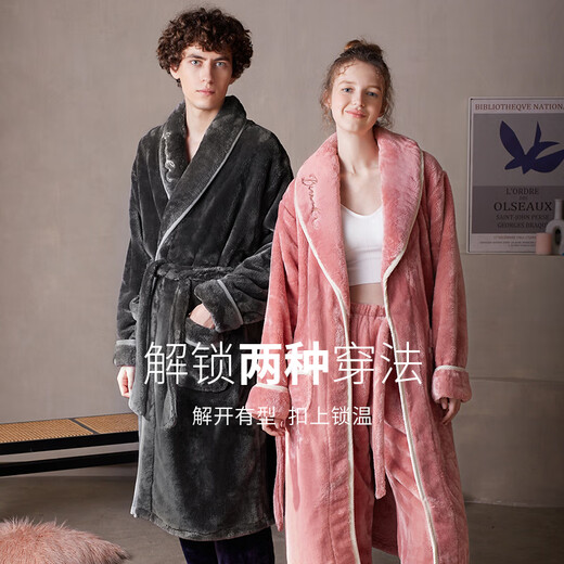 Fenton autumn and winter new thickened flannel couple nightgown women's winter long coral velvet bathrobe men's pajamas home clothes