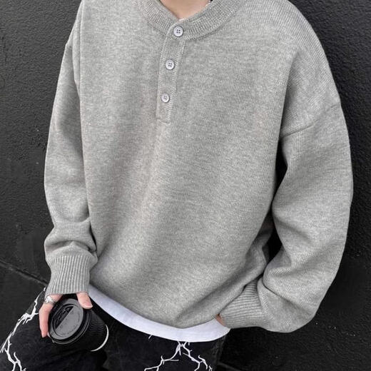 Camel Yangma recommends gray American Henry collar woolen men's style lazy style bottoming sweater cleanfit light gray _ Henry collar new upgraded version M _ 90-115Jin Jin equals 0.5 kg