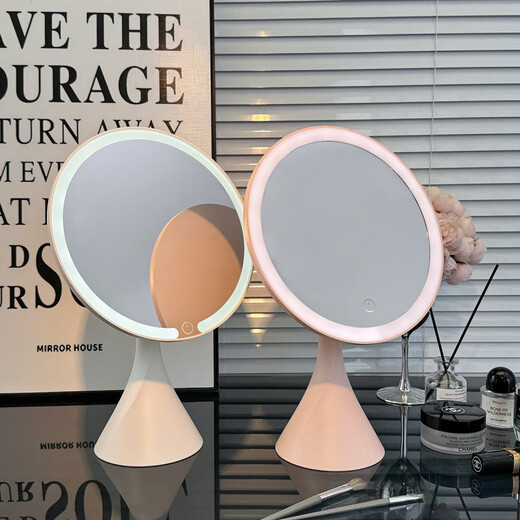 German quality LED makeup mirror desktop makeup mirror light luxury desktop makeup mirror with light desktop touch-up dormitory office makeup mirror pink large size rechargeable