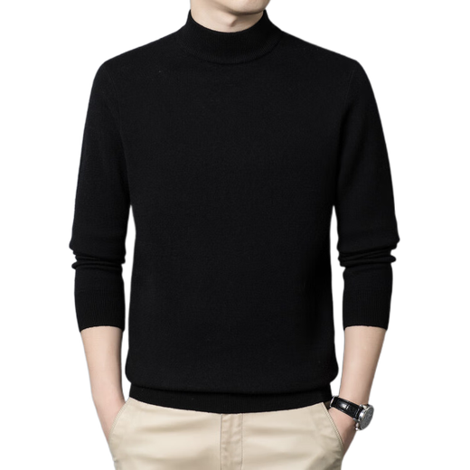 Hengyuanxiang high-end 100% pure cashmere middle-aged men's thickened warm half turtleneck solid cashmere bottoming sweater black gift box packaging thickened XL /175 recommended 140-160Jin Jin equals 0.5 kg