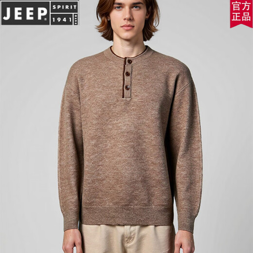 JEEP SPIRIT classic retro Henry collar American high-end knitted sweater for men 2025 new autumn and winter casual warm sweater dark gray M