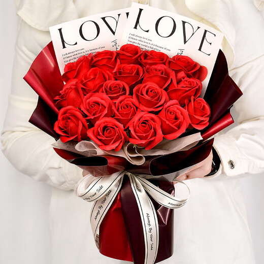 Huayuehui 19 red rose soap eternal bouquet birthday gift for girls, same city delivery for girlfriend, wife and best friend, practical