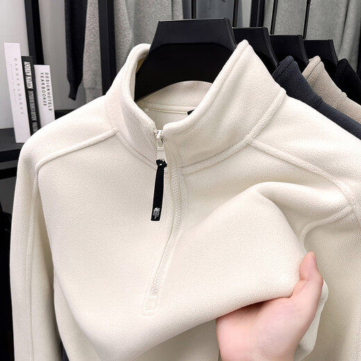 nasawassup轻奢奥粒绒半拉链立领卫衣男士春秋冬季加厚保暖舒适摇粒绒打底衫 黑色 XL