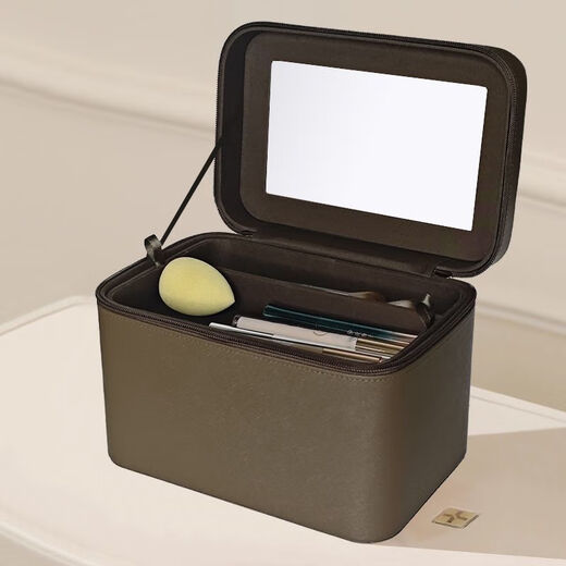 Cosmetic case with multifunctional capacity, simple and portable double-layered hand cosmetic bag, Internet celebrity cosmetics storage box with mirror, black cross pattern with partition mirror