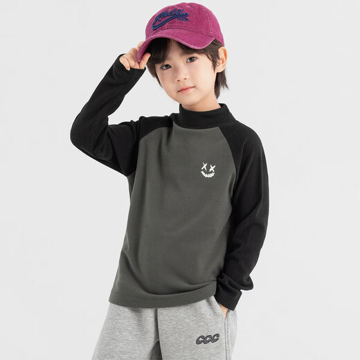 Duojia antibacterial and skin-friendly heat storage and temperature locking boys' bottoming shirt winter mid-collar warm velvet T-shirt children's raglan sleeves