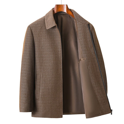 MONTAGUT middle-aged and elderly wool jacket men's casual spring and autumn high-end lapel jacket business executive short jacket 1702 button style - black gray XL 180