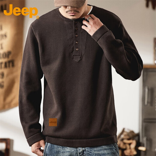 Jeep (JEEP) Sweater Men's Knitted Bottoming Shirt 2024 Winter Casual Henley Collar Heavy Long Sleeve T-Shirt Men's Spring 2319 Blue Gray Jeep Official S_70-89Jin Jin is equal to 0.5 kg