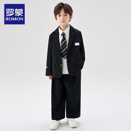 Romon children's suit suit British flower girl dress boy college style casual suit piano performance suit black 120
