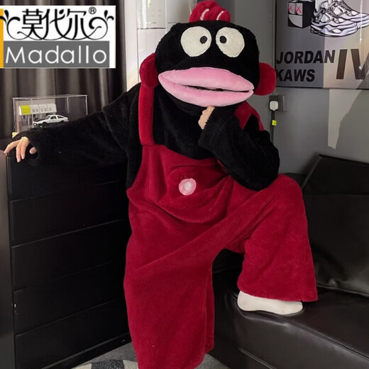 Modal Ugly Fish Big Mouth Fish One-piece Coral Velvet Pajamas for Women Autumn and Winter Funny Thickened Warm Large Size Plush Home Clothes Little White Fish Shoes L Size Recommended Height 163-170cm