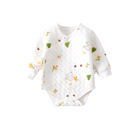 Baby warm quilted fart clothes, autumn and winter newborn clothes, male and female baby jumpsuits, triangle sweatshirts, hand-flowered rabbits 73cm