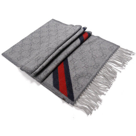 Gucci (GUCCI) scarf couple style double G pattern versatile wool tassel diagonal stripes contrast color long scarf for men and women gift light gray 570603 3G200 1768