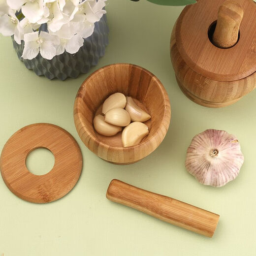 GIOIO natural bamboo mash jar household old-fashioned garlic mortar with lid old model new manual masher bamboo grinding medicine jar without lid small size 9CM*9CM