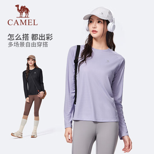 Camel (CAMEL) long-sleeved quick-drying T-shirt women's running fitness round neck sports top C25CAVL6001 Pink Purple L