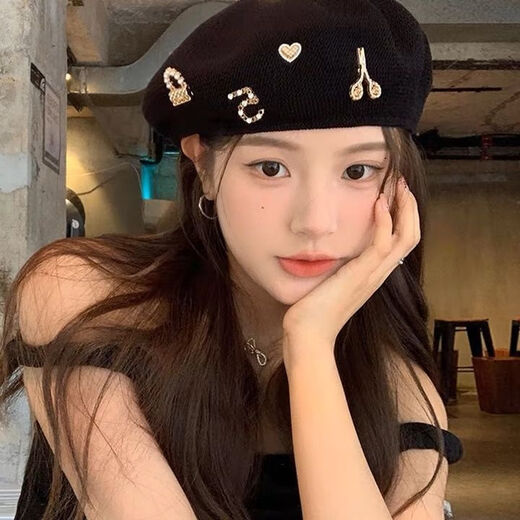 Miss Right's design sense Internet celebrity foreign style beret women's autumn and winter wool Korean style retro fashion face little painter Beilei hat trend Xiaoxiang No. 5 wool beret black one size 9 to 18 years old 54 to 56 cm