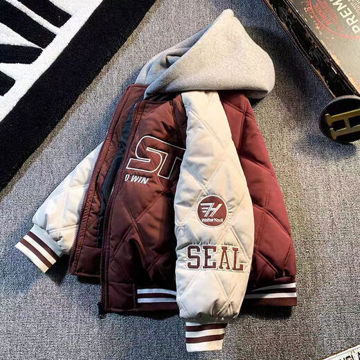 Boys' winter cotton clothing, medium and large children's loose baseball uniforms, children's loose autumn and winter quilted jackets 2025 new tops, blue second cotton baseball uniforms 120 120cm recommended height 1 point 1 meter