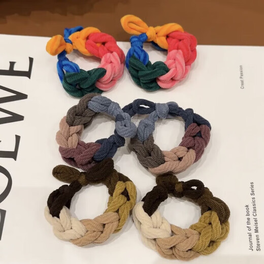Korean version of high-looking hand-woven rubber band bow hair tie with high elasticity for ponytail without hurting the hair, mixed color 2 pieces