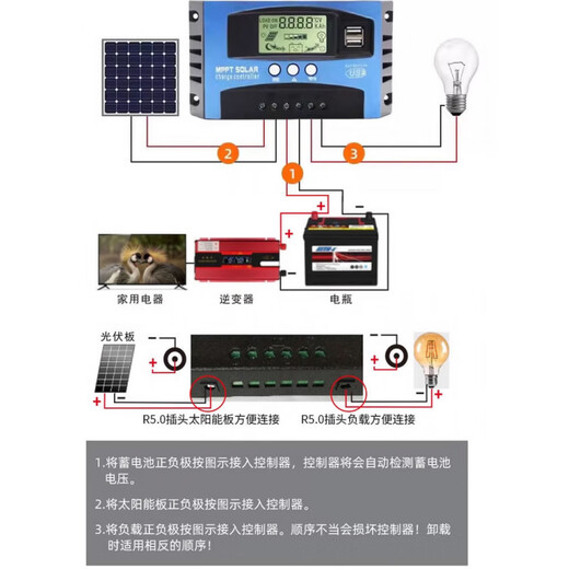 Tea maker Mppt solar controller 100A fully automatic charge and discharge lead-acid lithium battery universal 12V24V48 photovoltaic power generation MPPT12V24V universal 30A