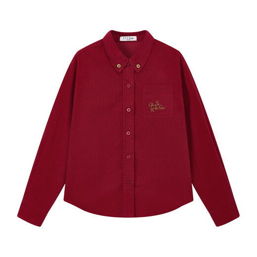 ELLE KIDS Children's Clothing Contrast Color Embroidered Long Sleeve Horse Year New Year Red Shirt Girls Autumn and Winter Corduroy Casual Versatile Top New Year Red 120 (110/120)