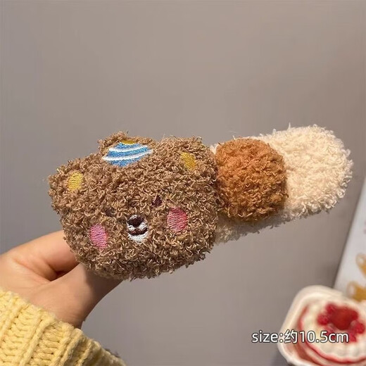Autumn and winter lamb wool pudding bear large duckbill clip plush cute back of the head hairpin face wash bangs side clip hair accessory big stupid bear hairpin coffee color 1