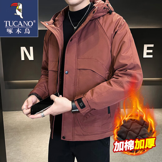 Woodpecker Autumn and Winter Cotton Thickened Jacket Men's Youth Cotton Clothes Casual Hooded Workwear Windproof Jacket Men's 10602/8001 Gray Green Thickened L (Recommended 100-120Jin Jin equals 0.5 kg)