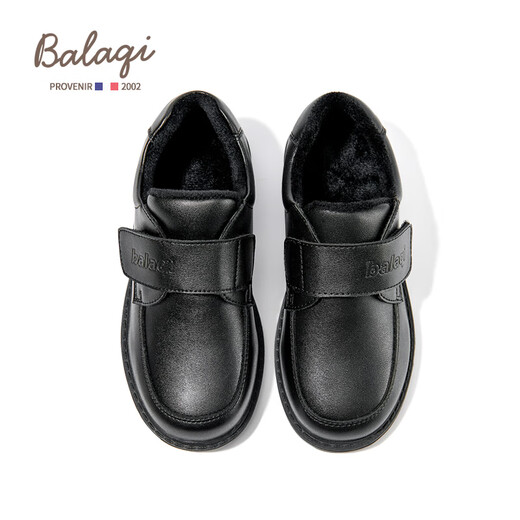 Balachi children's leather shoes boys winter velvet black leather shoes little boy British style leather shoes velvet BL3509 black 32