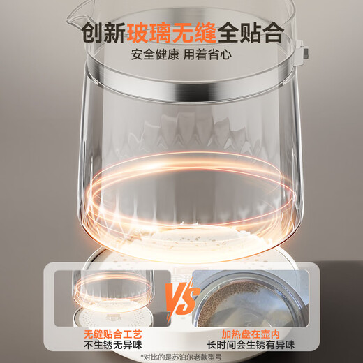Supor Health Pot 1.5L Large Capacity Health Pot Tea Maker Kettle Flower Teapot Constant Temperature Kettle Electric Kettle Electric Kettle Office Insulation Tea Kettle Multi-stage Temperature Adjustment Full Glass Innovation + Safety Shield Low Speed Cooking 1.5L