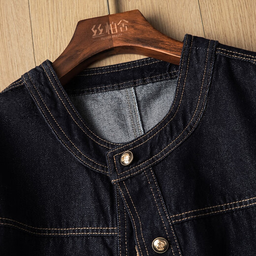 Sibaishe Denim Jacket 2025 Autumn New Women's Fashion Loose Style Slim Single Breasted Washed Long Sleeve Round Neck Top Dark Navy One Size