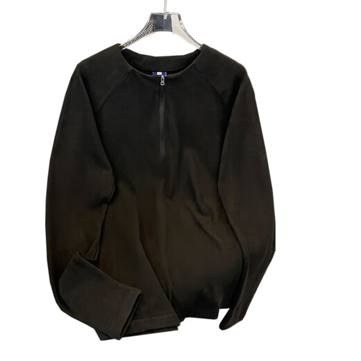 Jingyan Selects Spring and Autumn Henley Collar Sweatshirt Men's Loose Half-Zip Long Sleeve T-Shirt Trbottomyy American High White One Size M