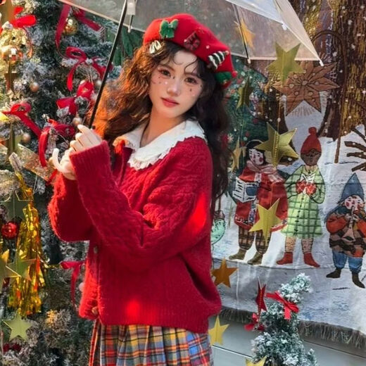 Miss Right's 25-year-old new Korean style Christmas red wool Nibere hat for women, winter warm student painter hat, adult Christmas tree beret - white, one size fits all 56-58