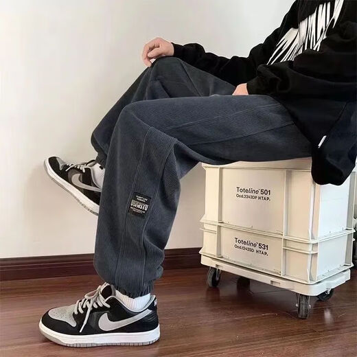 Extra large size 300Jin Jin is equal to 0.5kg Casual pants for men in autumn and winter plus velvet thickened loose pants fat men plus fattened sports trousers gray autumn and winter cold protection plus velvet 8XL recommended 260-300Jin Jin is equal to 0.5kg