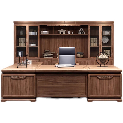CUNOHVRG boss desk new Chinese style solid wood CEO desk executive desk office desk and chair combination office furniture customization 2.0 meter desk (excluding side table)