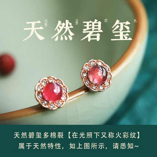 Lianshi natural watermelon tourmaline sterling silver earrings for women new Chinese style colorful treasure red crystal gem earrings earrings