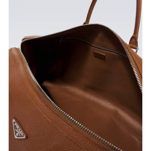 PRADA Luxury Men's Leather Travel Bag Brown One Size