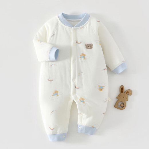 Jingqi Newborn Baby Clothes Autumn and Winter Warm Cotton Jumpsuit Small Month-old Baby Boneless Outing Clothes Autumn Cloud Bear 40g Cotton Jumpsuit 80cm 9-18 Months Recommended Weight 8.5-10kg