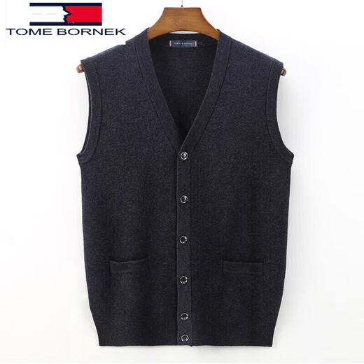 TOME BORNEK Tommy Tommy 100% wool sweater cardigan vest casual solid color V-neck knitted vest sleeveless knitted vest navy S 165