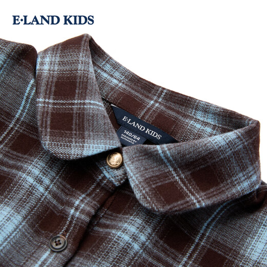 E LAND KIDS children's clothing girls dress season new college style pattern lapel shirt dress Brown brown/85 120