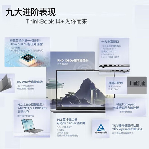 ThinkPad联想ThinkBook14+ 2025补贴20%酷睿Ultra9可选3K屏AI轻薄超能本高性能设计办公游戏学生笔记本电脑 爆款Ultra5 32G内存 1TB固态TB14+ IPS全高清屏 独显级显卡 全新升级 WiFi6