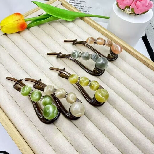 2 pcs popular beaded rhinestone one-word twist hairpin high-end hairpin hair accessories CLjn twist hairpin jd green + coffee color 2 pcs