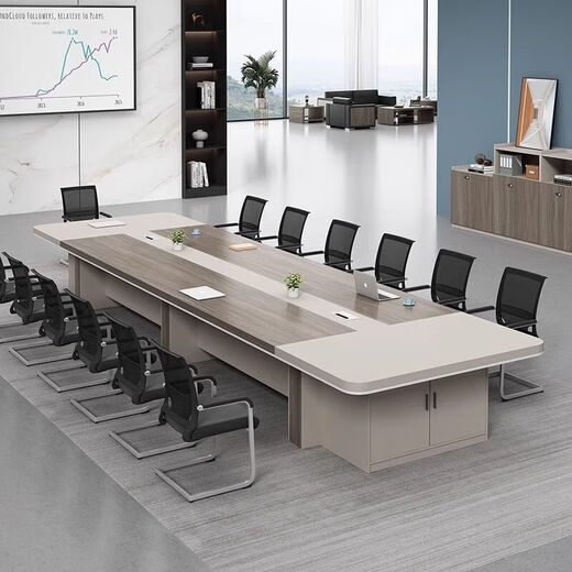Office conference table long table simple modern large long reception negotiation table conference room table and chair combination with cabinet 2.2 meters conference table