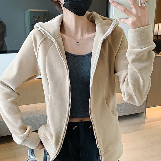 Langsha Polar Fleece Jacket Women's Winter 2025 New Hooded Sweatshirt Plus Velvet Cardigan Slim Yoga Wear Sports Top