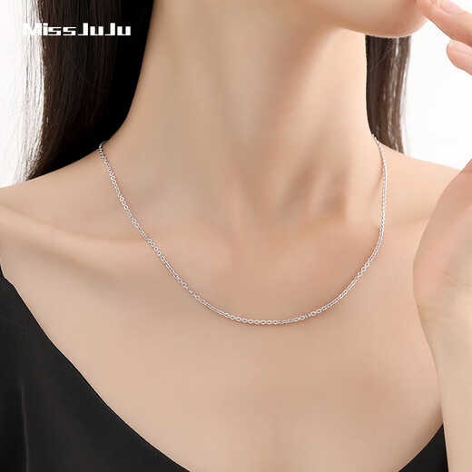 Miss JuJu Pt950 platinum necklace for women, platinum shiny O-shaped chain, fashionable cross chain with pendant plain chain, weight 2.3-2.5g, length 43cm