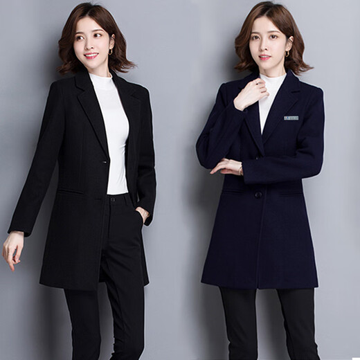 Bank hotel front desk reception property sales department jewelry store professional attire woolen coat work clothes jacket for women winter high quality coat with white men's long-sleeved shirt M