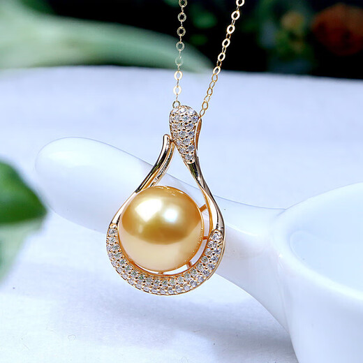 Junshi S925 silver ocean gold bead pendant single gold bead necklace for girlfriend, wife, mother S925 silver ocean 11-12mm