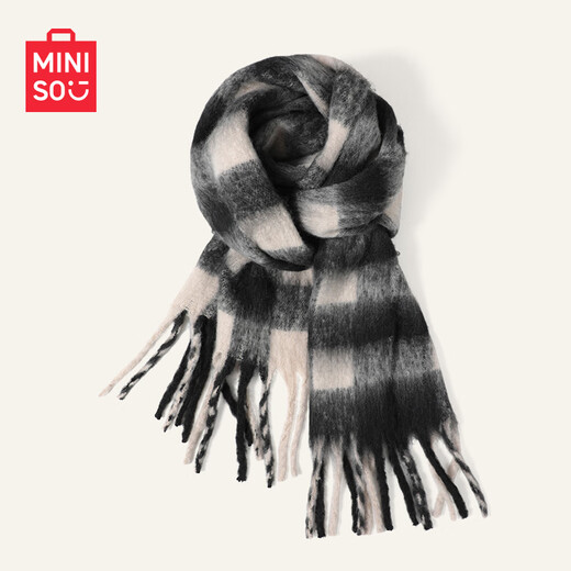 MINISO scarf women's winter warm shawl for girlfriend birthday gift long scarf black and white plaid