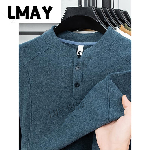 LMAY Xinxin light luxury men's double-sided German velvet bottoming shirt men's Henry collar trendy versatile long-sleeved. T-shirt stand-up collar sweatshirt green 3XL 175-200Jin Jin equals 0.5 kg