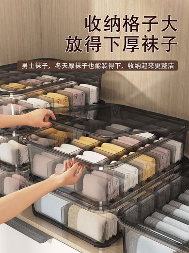 Receive cat underwear, underwear and socks storage box, dust-proof storage box, household three-in-one intimate clothing compartmentalization box, two-piece set without grids + 10 grids with cover, dust-proof upgrade and heightening