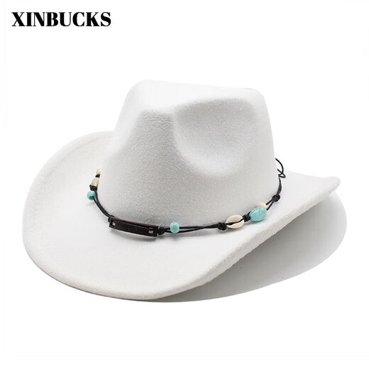 XINBUCKS Western Cowboy Hat Ethnic Style Top Hat Tibetan Style Casual Hat Jazz Hat Stage Props Felt Hat White Suitable for 55-58cm