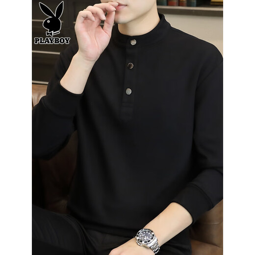 Playboy Henry collar sweatshirt men's tops autumn new loose young and middle-aged casual bottoming shirt long-sleeved T-shirt men's T WY2288 brown plus velvet L recommended 111-120Jin Jin equals 0.5 kg