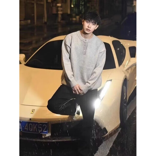 Henry collar sweater men's autumn and winter American style lazy high-end cleanfit old money style knitted bottoming shirt for men black 2XL recommended 140-160Jin Jin equals 0.5 kg