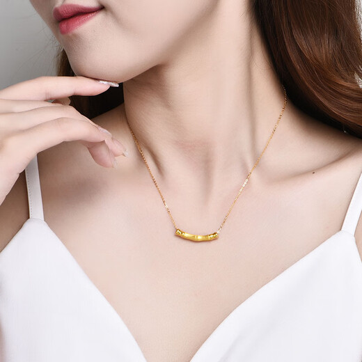 Gold and silver gold bamboo pendant, 999 pure gold through-hole necklace pendant, birthday gift for girlfriend, bamboo smile pendant (single pendant, if the weight exceeds the weight, please refund the less), about 0.75g